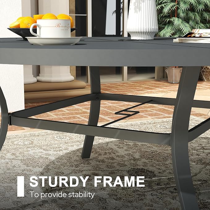 VICLLAX 50" Round Patio Dining Table for 6, All Weather Metal Outdoor Table with 1.57" Umbrella Hole and Surdy Frame for Garden Lawn Deck, Dark Grey