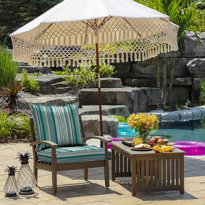 Arden Outdoor Deep Seat Cushion Set, Foam, 24x24, Teal Cobalt Stripe | Sofa, Couch, Conversation Set, Premium High-Density Foam, Never Flattens, Mold and Mildew Resistant