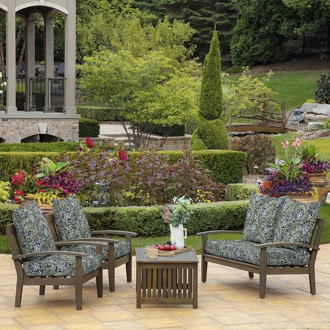 Arden Deep Seat Outdoor Chair Cushion Set, 24 in x 24 in, Weather-Proof, Rain-Proof, Fade Resistant Patio Cushion Set for Chair, Sofa, and Couch Sapphire Morrison Floral | Outdoor Sofa, Couch, Conversation Set, Weather-Proof, Rain-Proof, Fade Resistant...