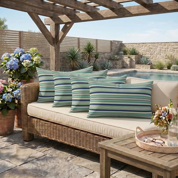 RSH DECOR: Jumbo Lumbar Throw Pillows – Set of 4 | 26" x 16" | Indoor Outdoor Use – Patio, Lounge, Adirondack | Water & Fade-Resistant | Made in USA (Eastbay Seaspray)