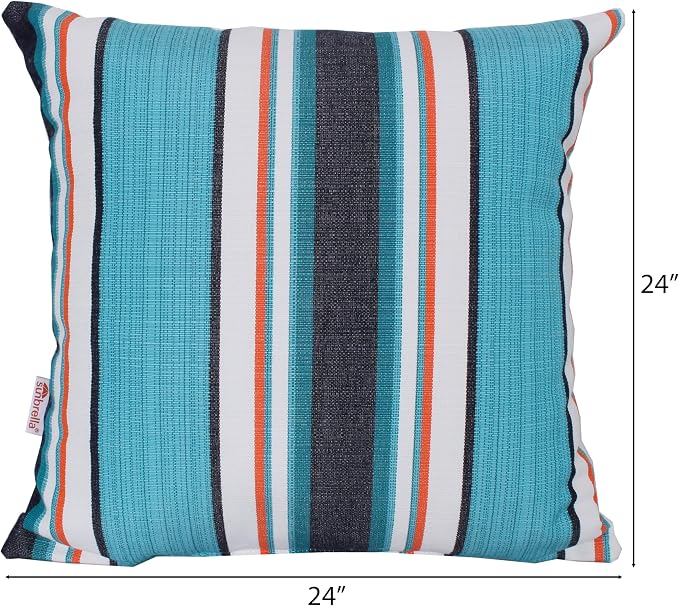Outdoor/Indoor Sunbrella Throw Pillow Cover Only Square Set of 2 Pieces 24 inch x 24 inch Token Surfside Stripe - Insert Not Included, Navy/Teal