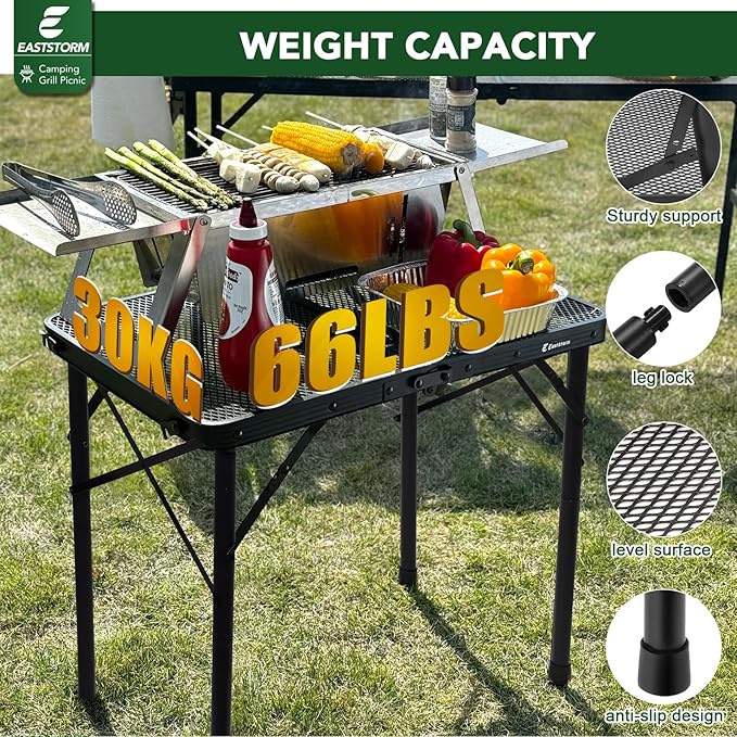 E EASTSTORM Folding Picnic Table for Grill Outdoor Camping Table with Portable Mesh Bag, Compact & Foldable for Easy Storage - Great for Picnic, Garden, Patio, Dining, BBQ, Party, Market 2Ft
