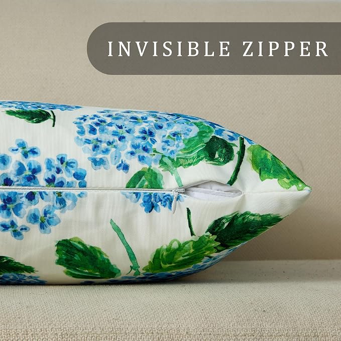 DFXSZ Outdoor Pillow Covers 18x18 Inch Set of 2 Blue Hydrangea Decor Waterproof Throw Pillow Covers Spring Summer Outdoor Waterproof Pillowcases Decor for Patio Funiture Garden Sofa Couch 026A18