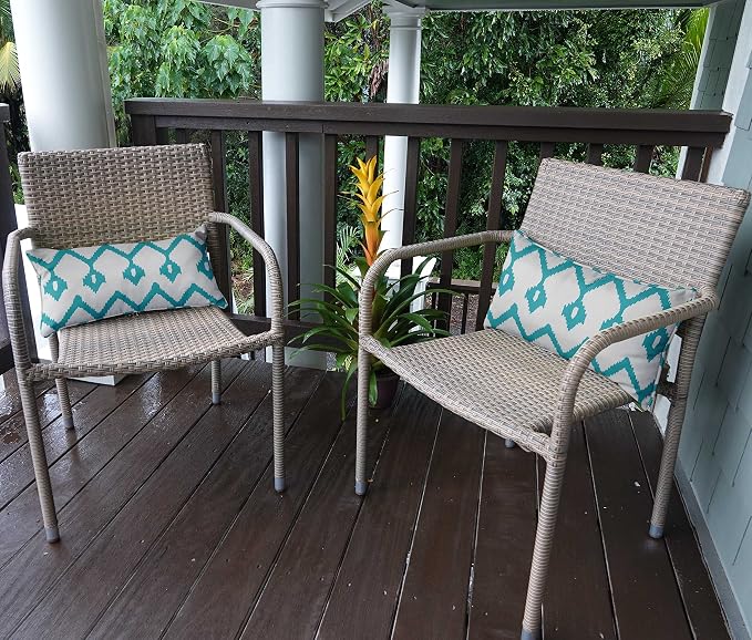 Indoor/Outdoor Polyester Fabric Lumbar Pillow Cover, All-Weather Waterproof Rectangular Cushion Case for Patio Furniture, 16 x 24 Set of 2 - Ikat-40