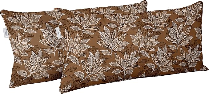 Indoor/Outdoor Polyester Fabric Lumbar Pillow Cover, All-Weather Waterproof Rectangular Cushion Case for Patio Furniture, 16 x 24 Set of 2 - Asian Leaves-74