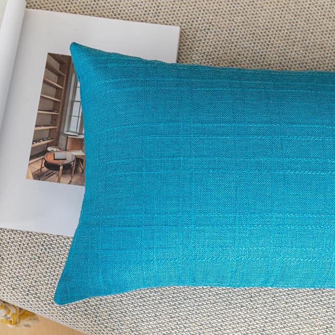 Kevin Textile Outdoor Waterproof 12”x20” Pillow Covers 2 Pack, Peacock Blue | Water Resistant, Soft Faux Linen-cotton Yarn-dyed Woven Texture Throw Pillow Covers for Tent Patio Garden Couch Sofa
