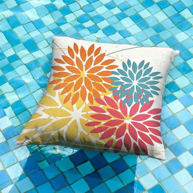DFXSZ Pack of 2 Outdoor Waterproof Throw Pillow Covers 16x16 Orange Yellow | Polyester Colorful Spring Summer Floral Decorative Cushion Cases(NO INSERT),For Couch Patio Funiture Garden Home Decor