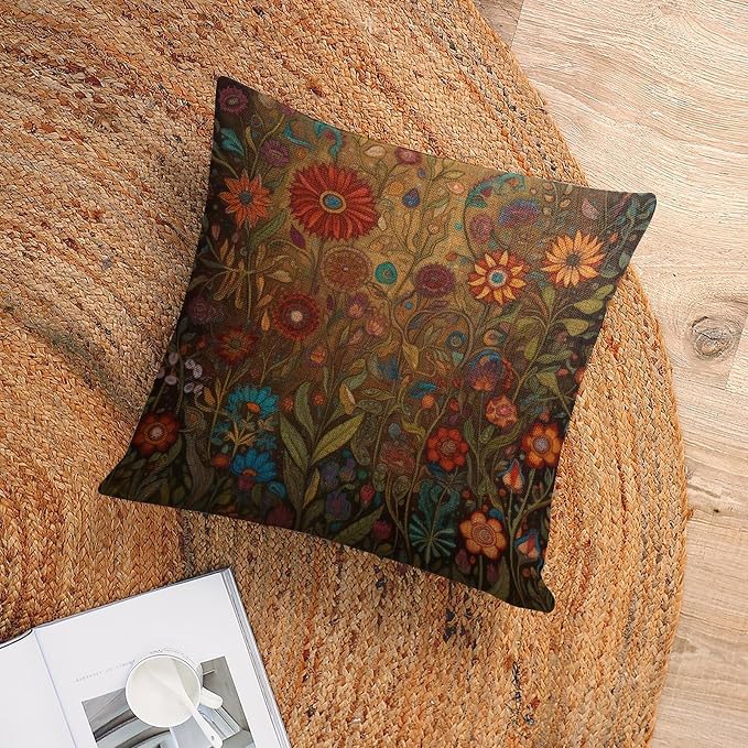 Cute Throw Pillows Oil Painting Colorful Garden Flowers Pillow Cases 20"x20" Farmhouse Flower Farmhouse Pillow Cover Home Decor Throw Pillows Cover Decorative Cutton Linen Cushion Cases
