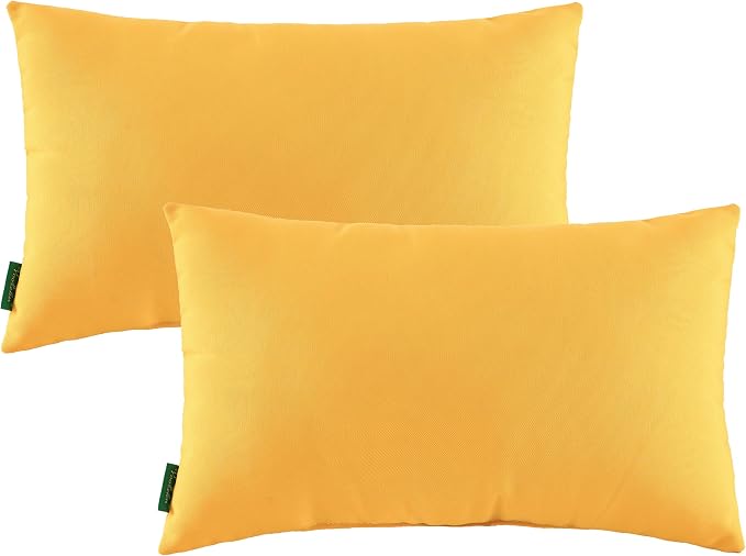 Indoor Outdoor Lumbar Pillows,Waterproof Outdoor Pillows Set of 2 for Patio Furniture,12×20 Inch,Yellow