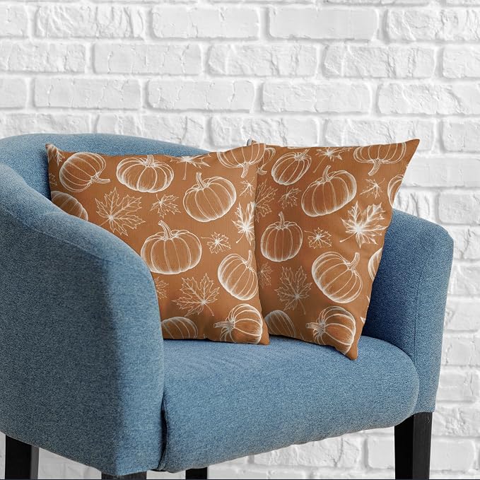 Fall Pillow Covers 24x24 Set of 2 Burnt Orange Pumpkin Maple Leaves Throw Pillow Covers Autumn Harvest Pillowcase Thanksgiving Cushion Case for Home Decor Patio Outdoor Sofa