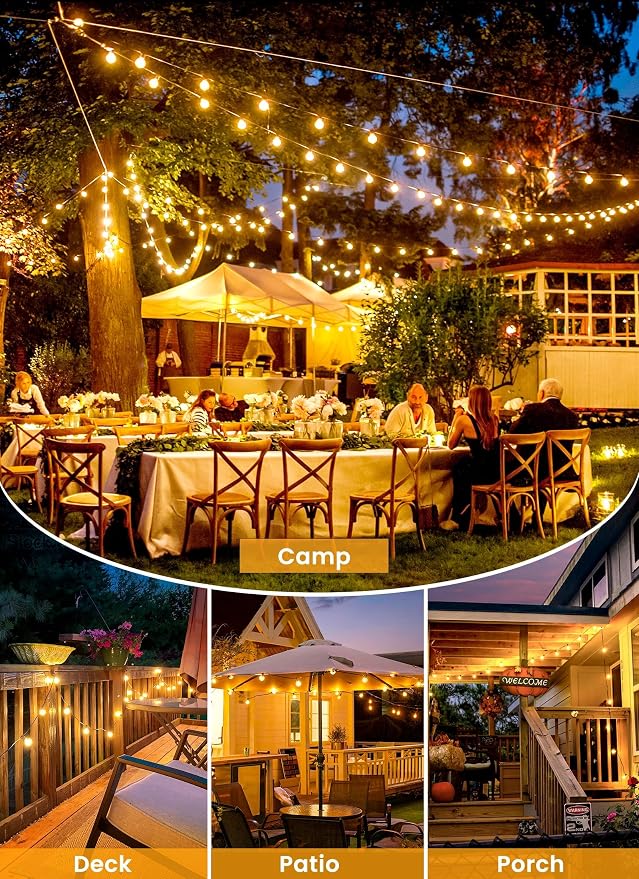 Brightown 37FT Solar String Lights Outdoor, IP65 Waterproof, Remote, Timer | Patio Lights with 10 LED Shatterproof Bulbs, 3 Light Modes, Dimmable, Outside Light for Backyard Porch Yard Party Xmas Decor