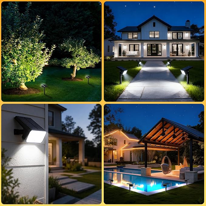 Solar Spot Lights Outdoor Waterproof, 4 Pack, 118 LED Cool White | IP67, 4 Modes Auto On/Off, for Yard Garden Pathway Walkway Tree Patio Driveway
