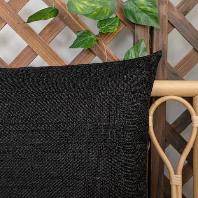 Kevin Textile Outdoor Waterproof 22”x22” Pillow Covers 2 Pack, Black | Water Resistant, Soft Faux Linen-cotton Yarn-dyed Woven Texture Throw Pillow Covers for Tent Patio Garden Couch Sofa