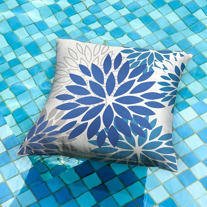 DFXSZ Outdoor Waterproof Pillow Covers 16x16 Set of 2 DarkLight Blue Flower | Spring Summer Waterproof Flower Throw Pillowcases（No Inserts）Outdoor Decor for Patio Funiture Garden Polyester Covers