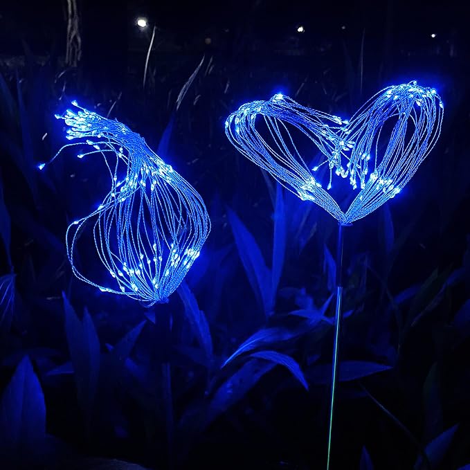 Solar Firework Lights, 2 Pack 120 LEDs 2 Lighting Modes Solar Garden Lights Outdoor Waterproof for Yard Patio Walkway Pathway Party Wedding Christmas Decorative - Blue