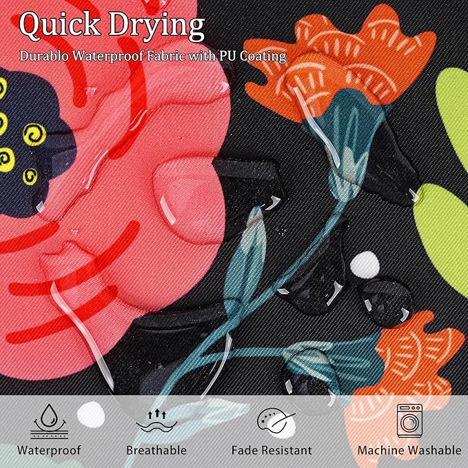Pyonic Waterproof Outdoor Pillow Covers 18x18 Set of 2, Colorful Floral Decorative Cushion Covers for Patio Furniture, Garden, Balcony,Sunbrella，Boho Nordic Outdoor Indoor Home Decor，Black