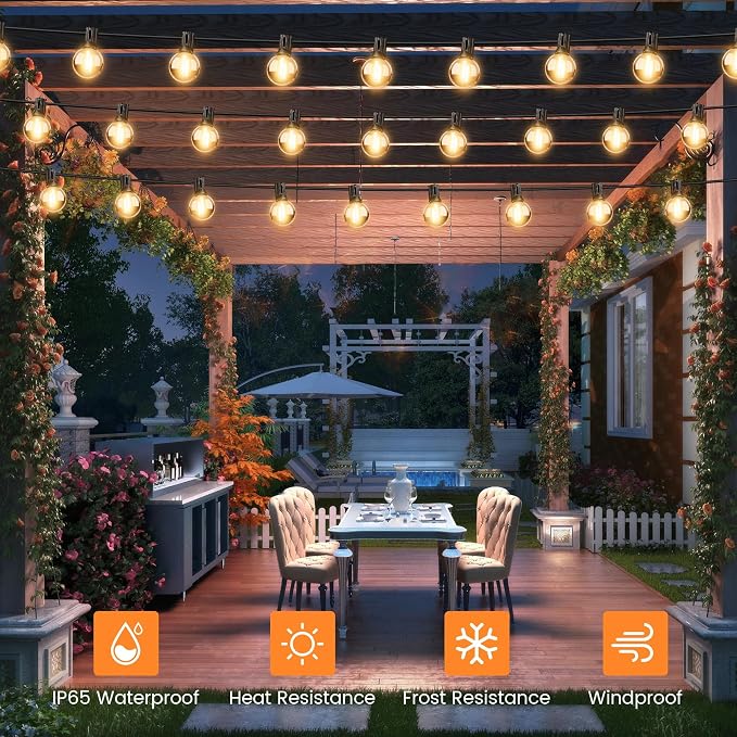 OHLUX 120FT Solar String Lights Outdoor with Remote, Commercial Grade Patio Lights with 52 Shatterproof LED Filament G40 Globe Bulbs, Dimmable Outside Edison Hanging Light for Backyard Party Decor