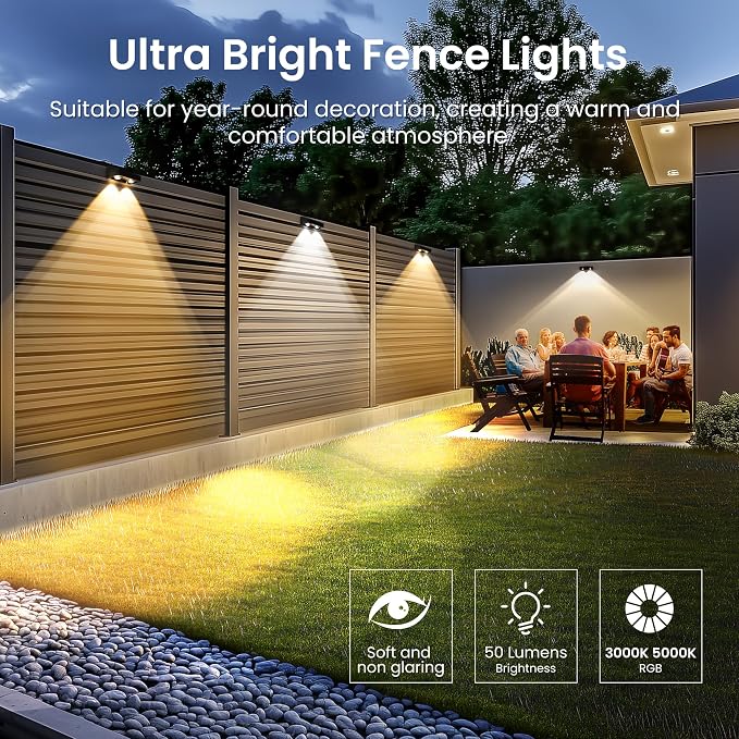 SOLPEX Solar Fence Lights Outdoor, 9 Fixed Colors ＆ Color Changing Fence Solar Lights Outdoor Waterproof IP65, LED Deck Lighting for Backyard Wall Step Patio Railing Pool Porch (16 Pack) | LED Deck Lighting for Halloween Backyard Wall Step Patio Railin...