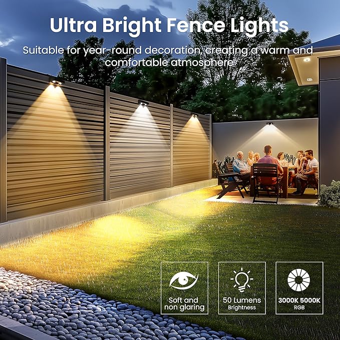 SOLPEX Solar Fence Lights Outdoor, Color Changing,Waterproof IP65, 8 Pack | LED Deck Lighting for Halloween Backyard Wall Step Patio Railing Pool Porch