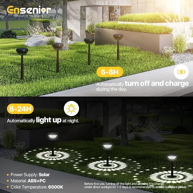 Ensenior 10-Pack Solar Lights Outdoor, Auto ON/Off 6500K LED Solar Garden Lights for Pathway, Yard, Patio, Walkway, Flower Bed, Halloween Christmas Landscape Lighting, IP65 Waterproof, Flag Lights