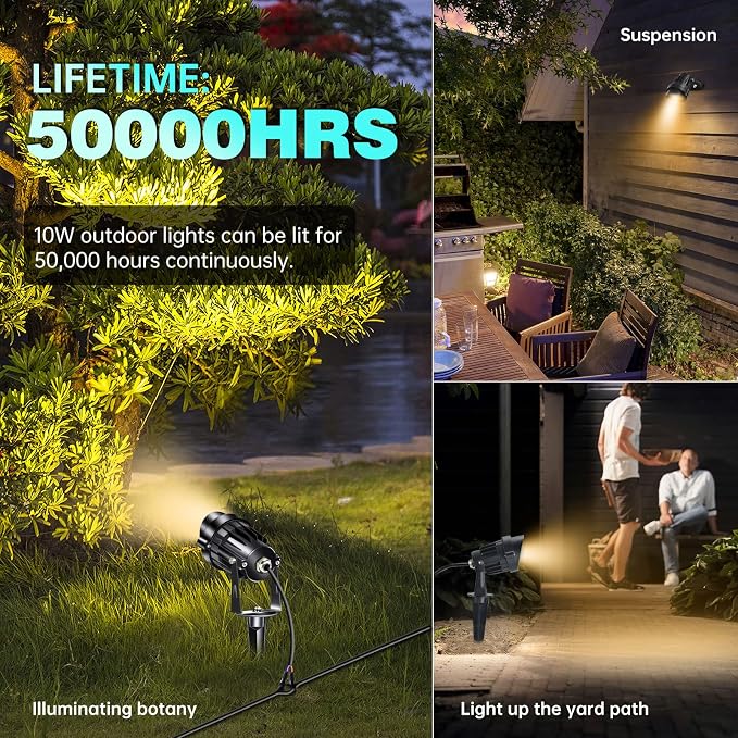 LAVAED 10W Landscape Lighting 12/24V Low Voltage Landscape Lighting LED Outdoor Spotlights 1000LM Waterproof Garden Uplights for Pathway,Patio,Yard,Flag,Tree(8Pack with Connectors)