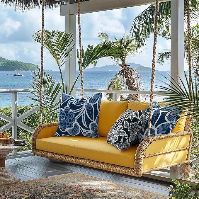 Outdoor Pillows for Patio Furniture 18x18 inch, Square Outdoor Throw Pillows with Inserts, Decorative Toss Pillows for Garden Couch Home Sofa Office Chair, Pack of 2,Flower Black