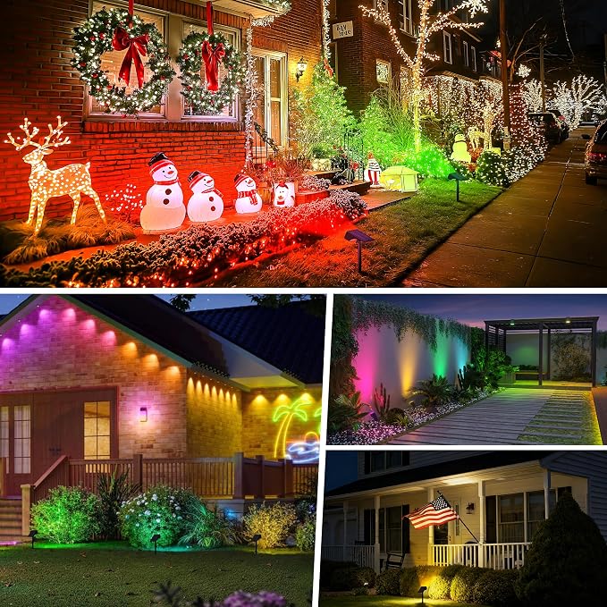 WENATY Solar Spot Lights Outdoor Waterproof, 12 Pack Solar Spotlights, RGB | 7 Lighting Modes, Color Changing Solar Powered Landscape Flood Lights for Halloween & Christmas Decorations Yard Garden Tree