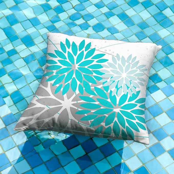 DFXSZ Pack of 2 Outdoor Waterproof Throw Pillow Covers 16x16 Blue Grey | Polyester Colorful Spring Summer Floral Decorative Cushion Cases(NO INSERT),For Couch Patio Funiture Garden Home Decor