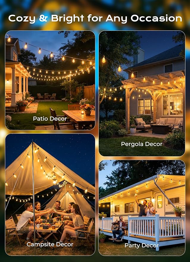 Brightown 151FT Solar String Lights Outdoor, 48+2 Shatterproof LED Lights | Waterproof, Remote Control, Dimmable, Timer, 3 Light Modes for Yard, Camping, Parties and Outdoor Decor