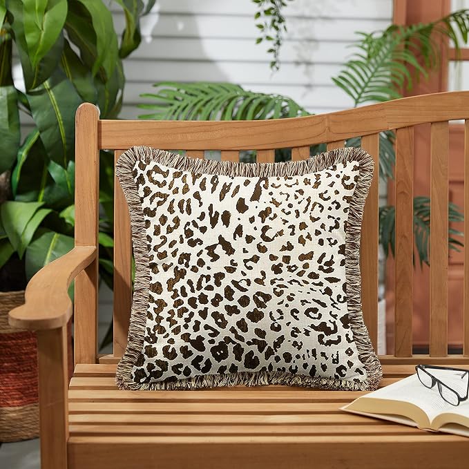 Sorra Home x Sunbrella Instinct Espresso and Brown Fringe Indoor/Outdoor Pillow, 18 in x 18 in