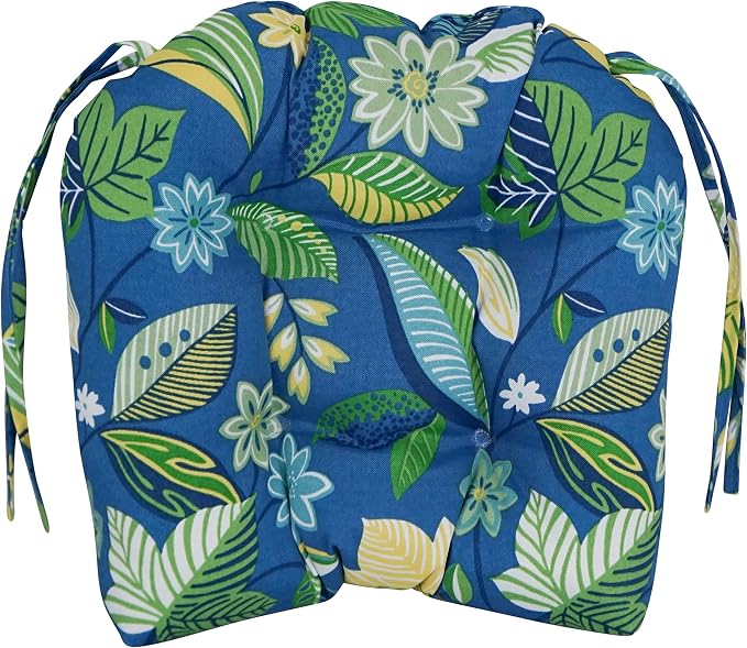 Blazing Needles Spun Polyester Patterned Outdoor U-Shaped Tufted Chair Cushions Set, Set of 4, 16", Skyworks Caribbean