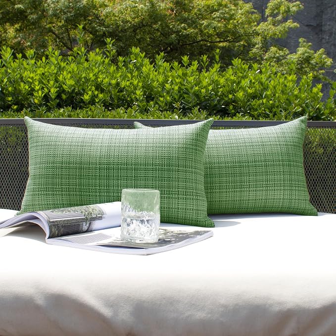 Kevin Textile Outdoor Waterproof 12"x24" Pillow Covers 2 Pack, Sage Green | Water Resistant, Faux Linen Yarn-dyed, Woven Texture Throw Pillow Covers for Tent Patio Garden Couch Sofa