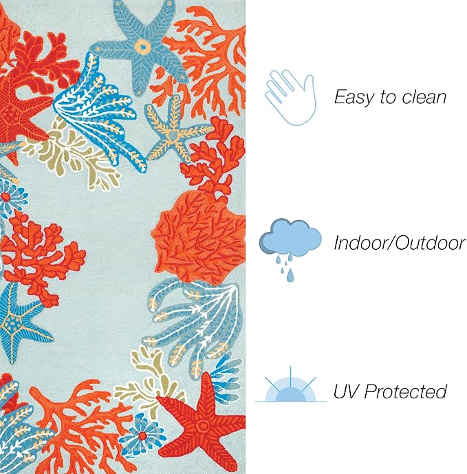 Liora Manne Ravella Coastal Ocean Scene Indoor/Outdoor Round Rug, 8', Aqua Blue
