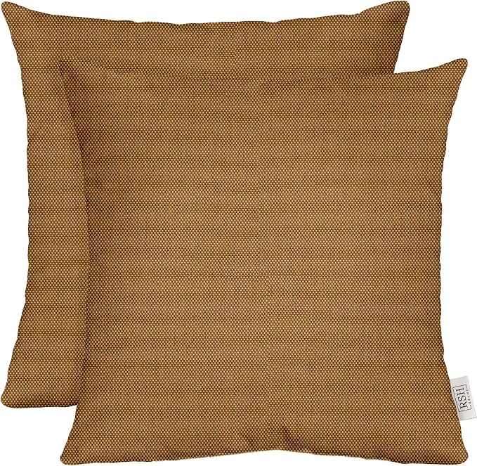 RSH DECOR: Sunbrella Square Throw Pillows Set of 2 | 17" x 17" | Water and Fade-Resistant Performance Fabric | Outdoor Pillow Covers with Down-Alternative Inserts | Made in USA (Sailcloth Sienna Tan)