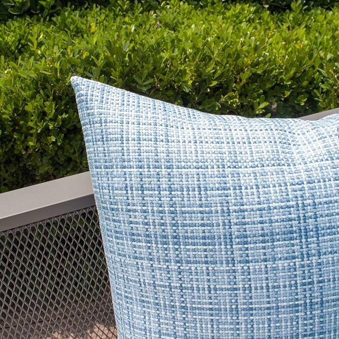 Kevin Textile Outdoor Waterproof 26"x26" Pillow Covers 2 Pack, Light Blue | Water Resistant, Faux Linen Yarn-dyed, Woven Texture Euro Throw Pillow Covers for Tent Patio Garden Couch Sofa