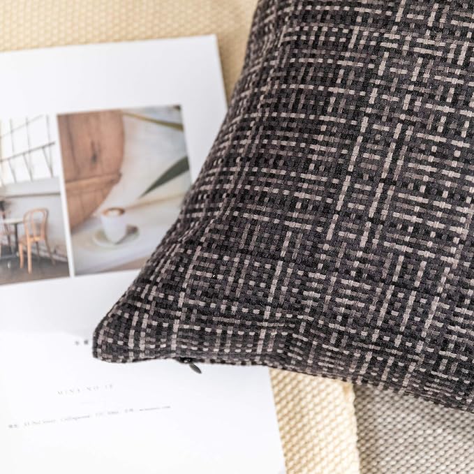Kevin Textile Outdoor Waterproof 14"x24" Lumbar Pillow Covers 2 Pack, Black | Water Resistant, Faux Linen Yarn-dyed, Woven Texture Throw Pillow Covers for Tent Patio Garden Couch Sofa