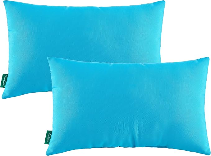Indoor Outdoor Lumbar Pillows,Waterproof Outdoor Pillows Set of 2 for Patio Furniture,12×20 Inch,Aqua Blue