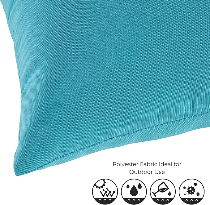 Set of 2 Outdoor Throw Pillows 19 x 12 Inch – Reversible Rectangle Patio Accent Pillows – Weather-Resistant Polyester Fabric – Eco-Friendly Recycled Polyfiber Fill – Teal