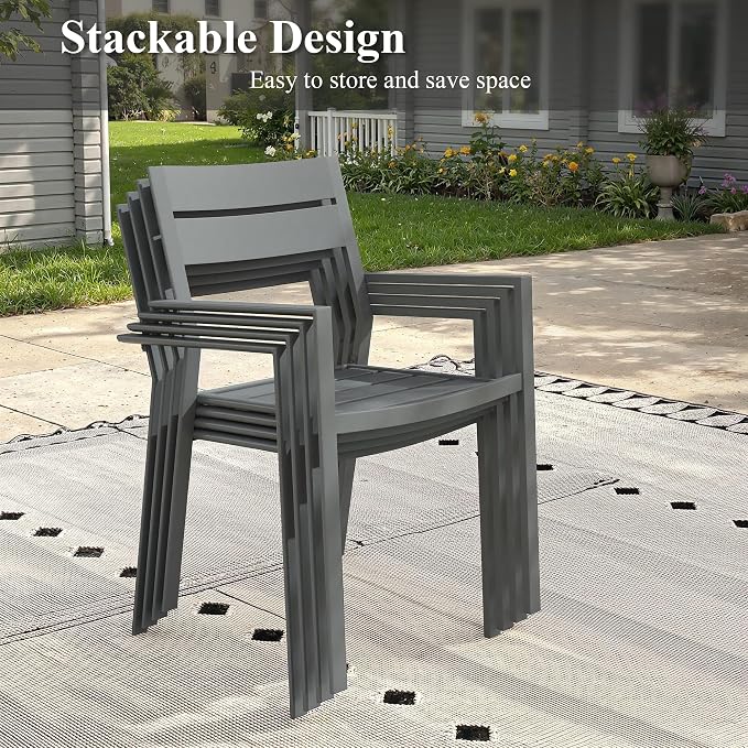 Patio Dining Set for 4, 40.2" Outdoor Dining Table and Chairs Set with Stackable Patio Chairs Outdoor Furniture for Garden Deck Backyard, Dark Grey Table and Grey Chairs