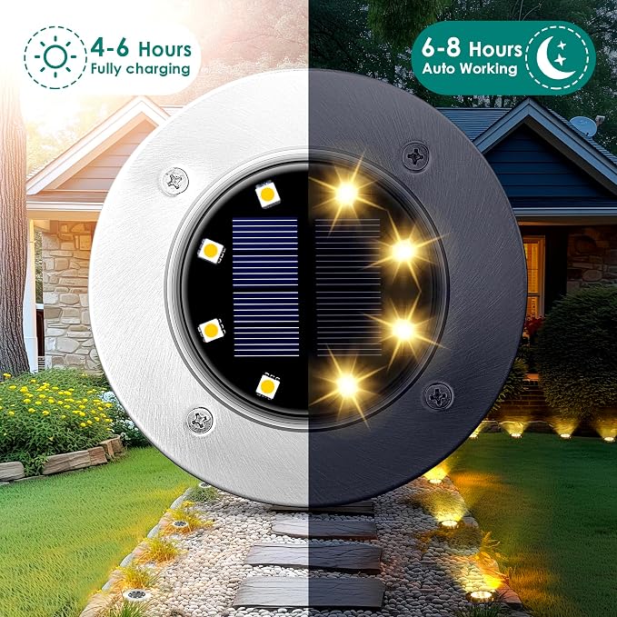 SOLPEX Solar Ground Lights Outdoor, Walkway Lights 20 Pack Warm White | IP65 Waterproof Stainless Steel Landscape Lighting for Driveway, Pathway, Garden, Patio, Backyard Decor