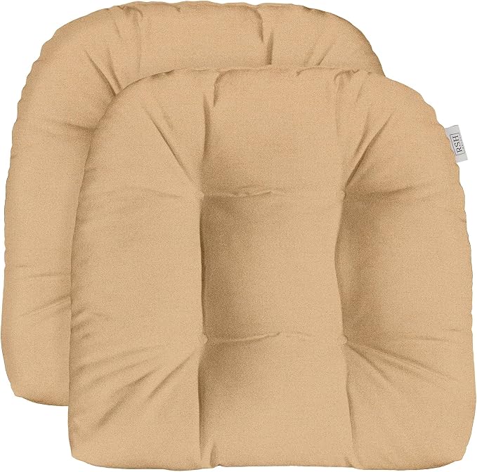 RSH DECOR Sunbrella Tufted Wicker U-Shape Cushions Set of 2 | 22” x 22” | Outdoor Seat Cushions for Patio Furniture| Crafted with Sunbrella Performance Fabric | Made in USA (Cast Sand Tan)