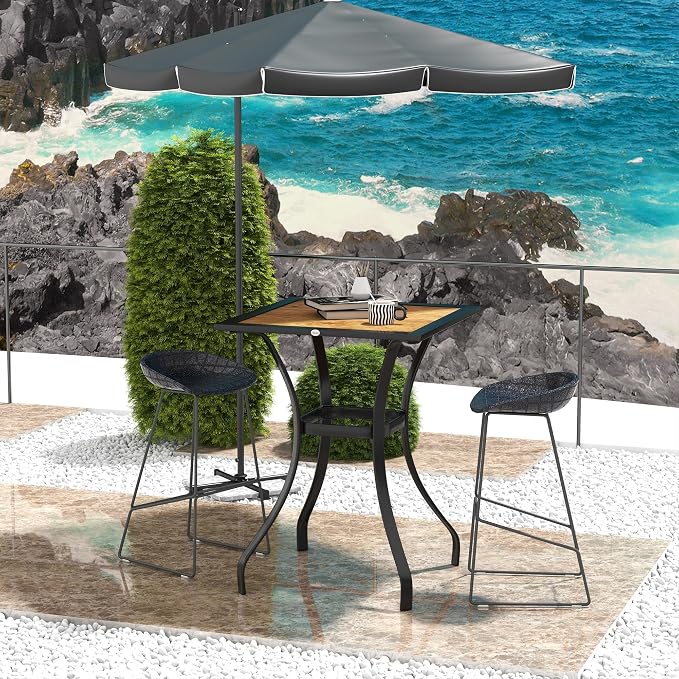 Outsunny 28" Outdoor Bar Table, Faux Wood Patio Furniture, Square Wood-Like Patio Table with Water Safe Design for Deck, Backyard, Lawn, Brown