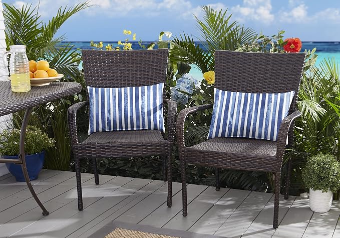 Sorra Home Nelson Commodore Blue Outdoor/Indoor Knife Edge Pillow Set of Two 24 x 12 x 6
