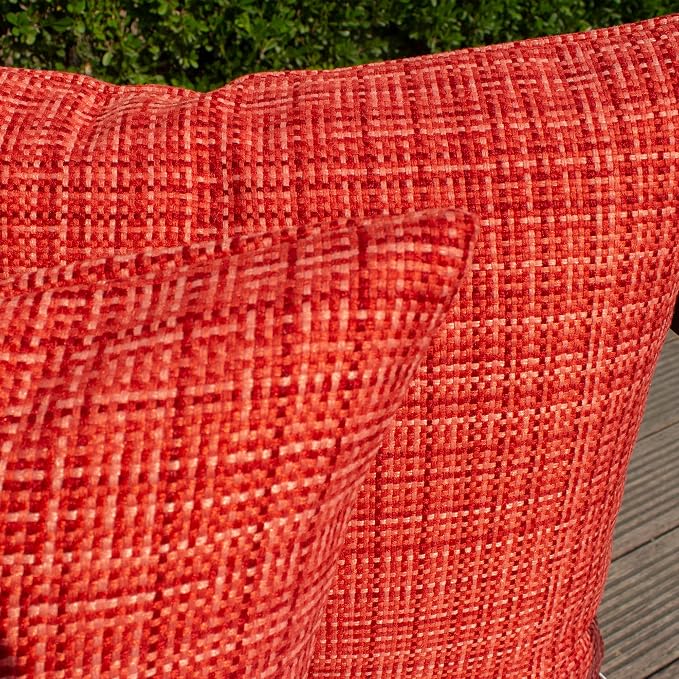 Kevin Textile Outdoor Waterproof 18x18 Inch Pillow Covers 2 Pack, Red | Water Resistant, Faux Linen Yarn-dyed, Woven Texture Throw Pillow Covers for Tent Patio Garden Couch Sofa