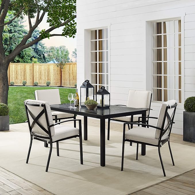 Crosley Furniture Kaplan 5-Piece Outdoor Dining Set for 4, Patio Table and Chairs for Backyard, Deck, Oiled Bronze with Oatmeal Cushions