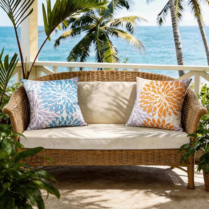 Outdoor Pillow Covers Waterproof Cushion Covers Patio Pillows Case 2 Pack | 18x18inch,Printed Boho Flowers,Seamless,Hidden Zipper,Machine Washable,Perfect decoration for Porch,Patio,Balcony