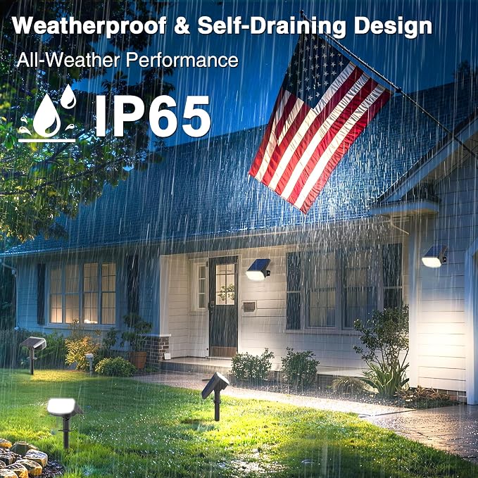 JEJOT Solar Lights Outdoor Waterproof IP65, Super Bright LED with Lens, 6500K 2 Lighting Modes, Solar Powered Yard Garden Solar Spot Lights for Outside Landscape Auto On/Off - 2 Pack
