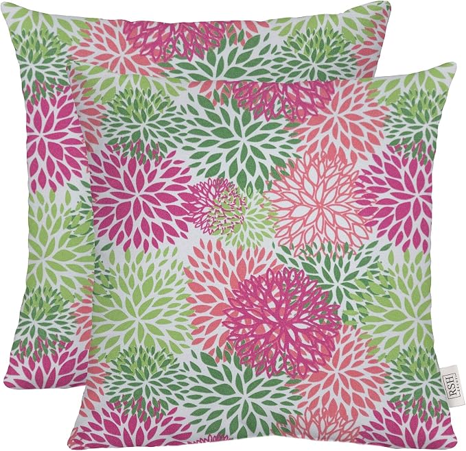 RSH DECOR Square Throw Pillows Set of 2, 20" x 20", Outdoor Pillows Waterproof, Floral Blooms Pink, Made in USA