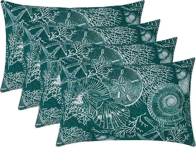 RSH DECOR: Jumbo Lumbar Throw Pillows – Set of 4 | 26" x 16" | Indoor Outdoor Use – Patio, Lounge, Adirondack | Water & Fade-Resistant | Made in USA (Saltwater Atlantic)