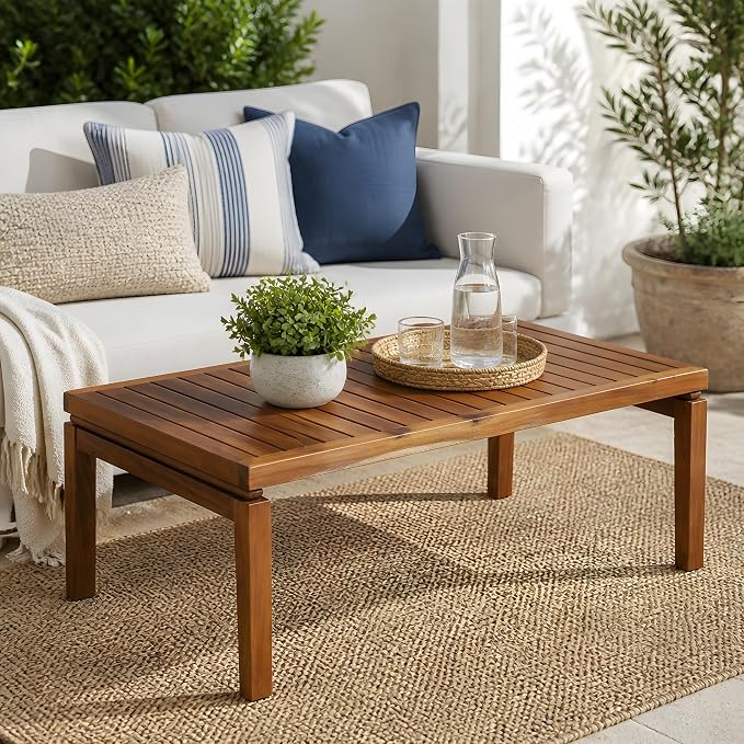 Christopher Knight Home Enya Outdoor Coffee Table, Acacia Wood Accent Table with Slatted Panel Design, Modern Patio Table for Garden Balcony, Low-Profile Table for Patio Furniture Set, Teak